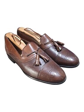 Mezlan Havana Brown Leather Brogue Tassel Loafers Men's Size 7 M